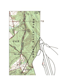 Showing a section of a topographic map and drawing a straight

line from the point to the map edge